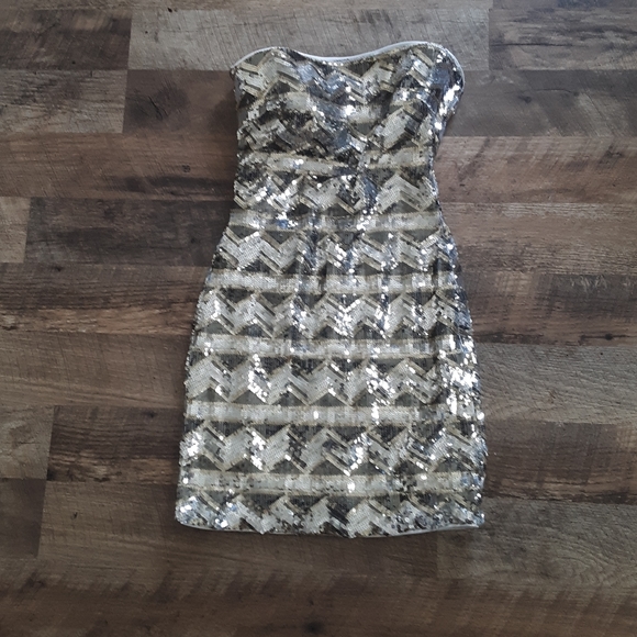 bebe Dresses & Skirts - Bebe Strapless Sequined Chevron Mini Dress